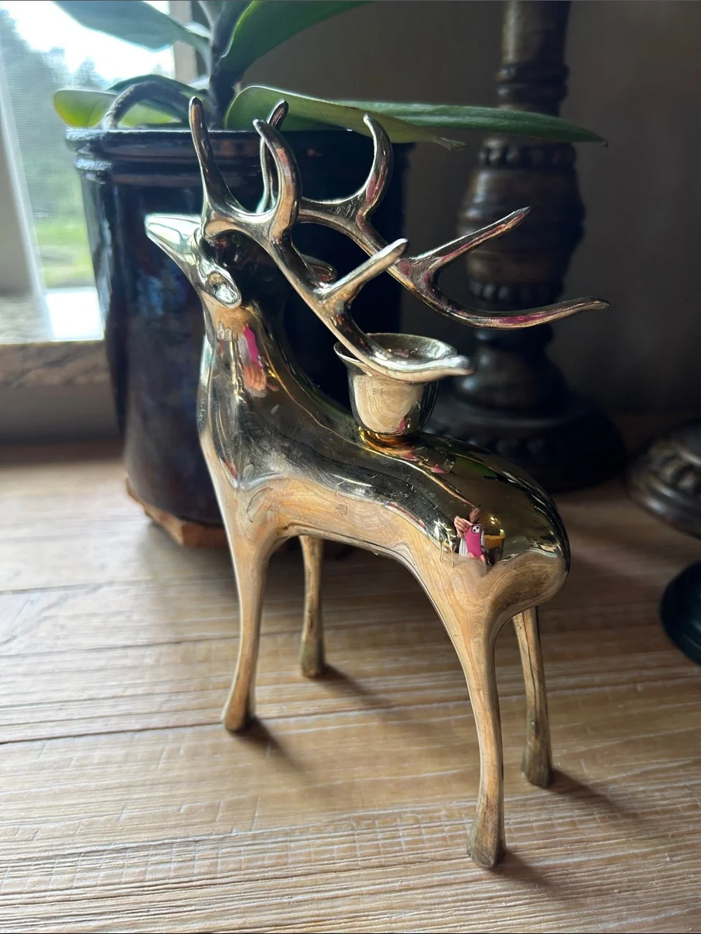 Silver plate Pottery Barn Christmas Reindeer Taper Candle Holder Set Of 2 Heavy